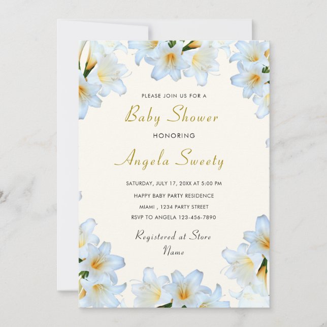 Modèle d'invitation Baby shower de fleurs blanches (Devant)