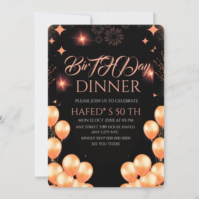 Modèle d'invitation de dîner d'anniversaire numéri (Devant)