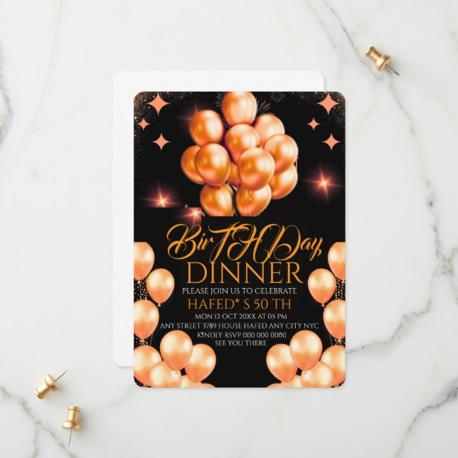 Modèle d'invitation de dîner d'anniversaire numéri (Devant/Arrière en situation)