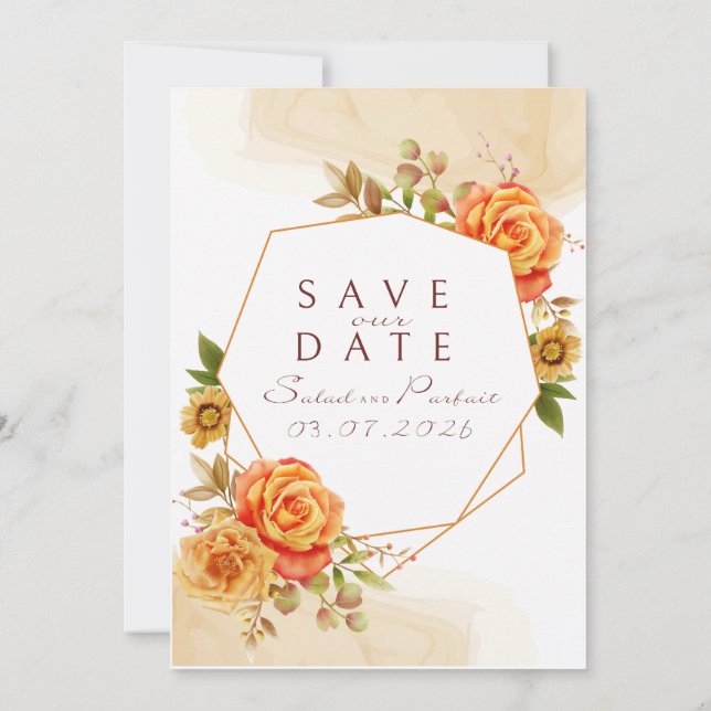 Modèle d'invitation de mariage à la rose orange aq (Dos)
