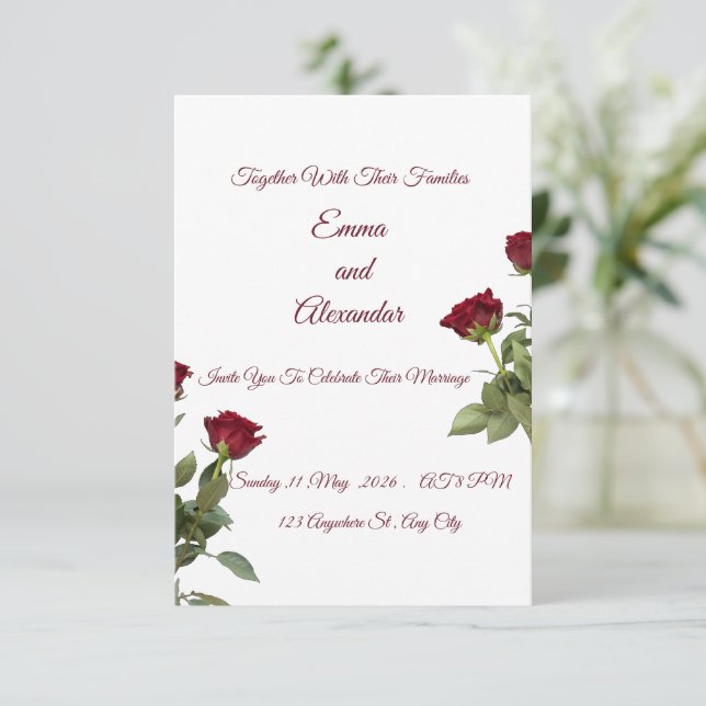 Modèle d'invitation de mariage à la rose rouge élé (Debout devant)