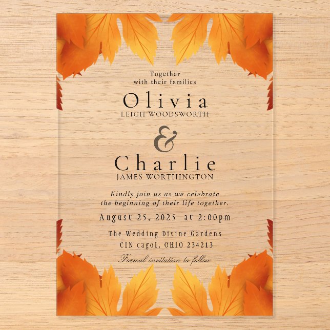 Modèle d'invitation de mariage d'automne (Recto)