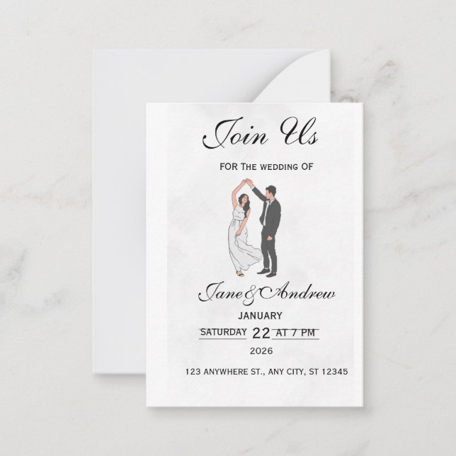 Modèle d'invitation de mariage élégant - Flo roman (Devant)