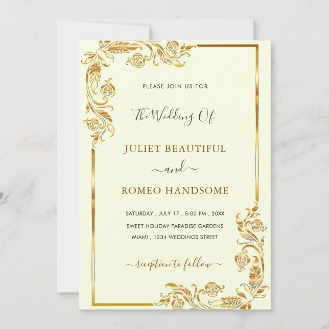 Modèle d'invitation de mariage en or à personnalis (Devant)