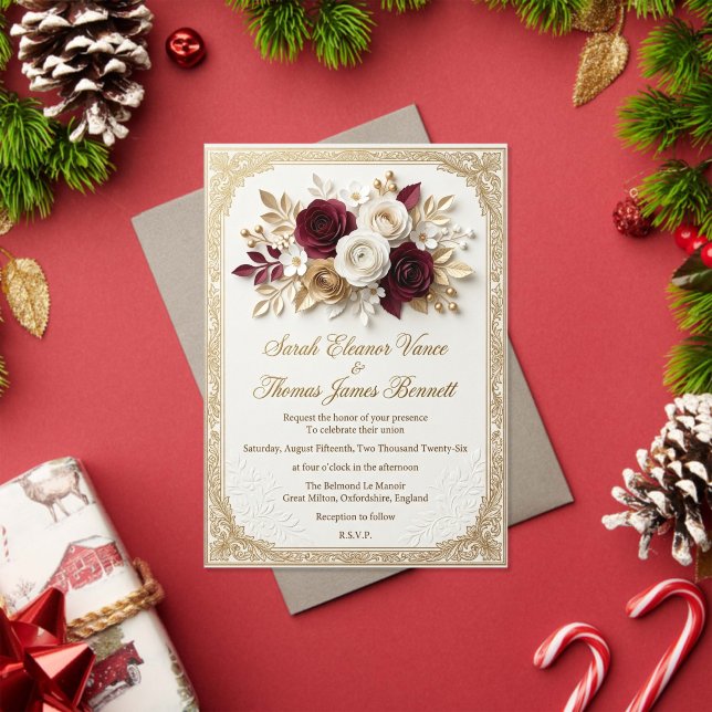 Modèle d'invitation de mariage floral | Bohème rus (Insitu (vacances))