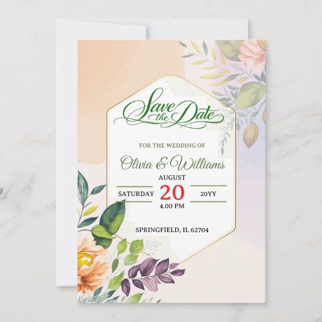 Modèle d'invitation de mariage floral élégant (Devant)