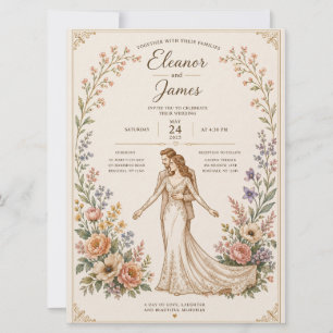 Modèle d'invitation de mariage floral élégant