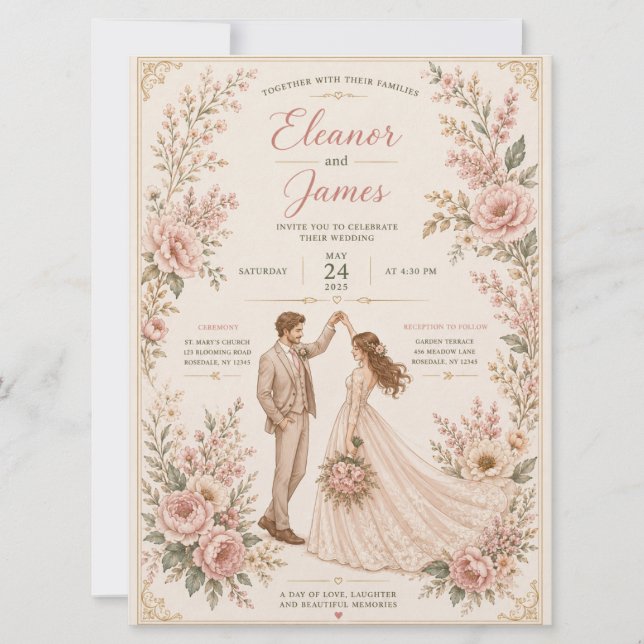 Modèle d'invitation de mariage floral élégant (Devant)