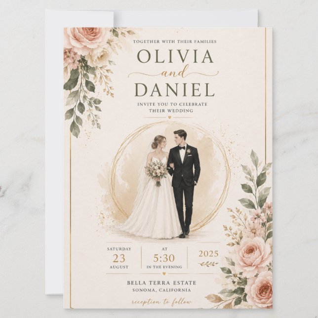 Modèle d'invitation de mariage floral élégant (Devant)