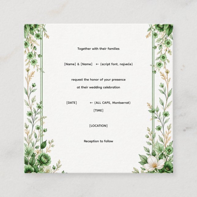 Modèle d'invitation de mariage floral vert élégant (Devant)
