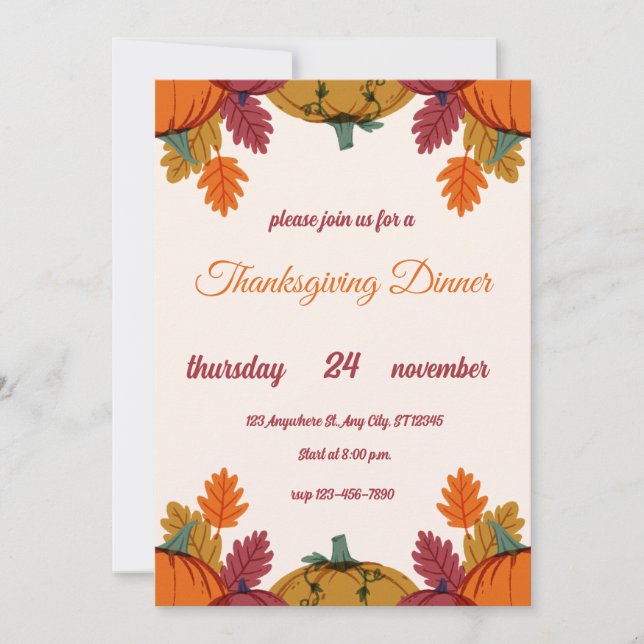 Modèle d'invitation de Thanksgiving Flyer modifiab (Devant)
