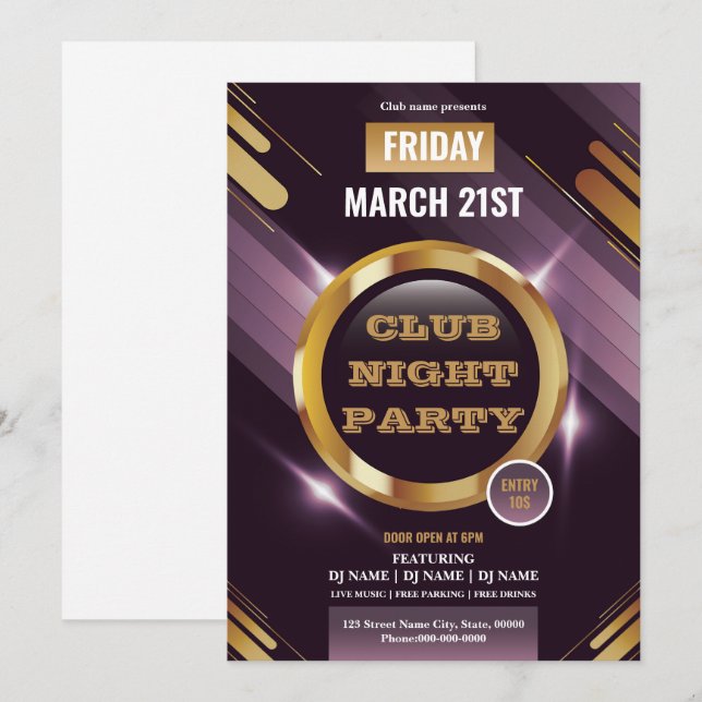 Modèle d'invitation pour soirée en boîte de nuit  (Devant / Derrière)