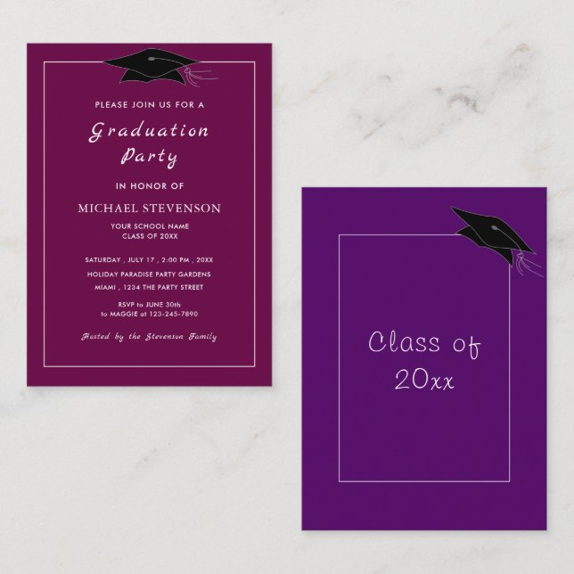 Modèle d'invitations de remise de diplômes à perso (Devant / Derrière)