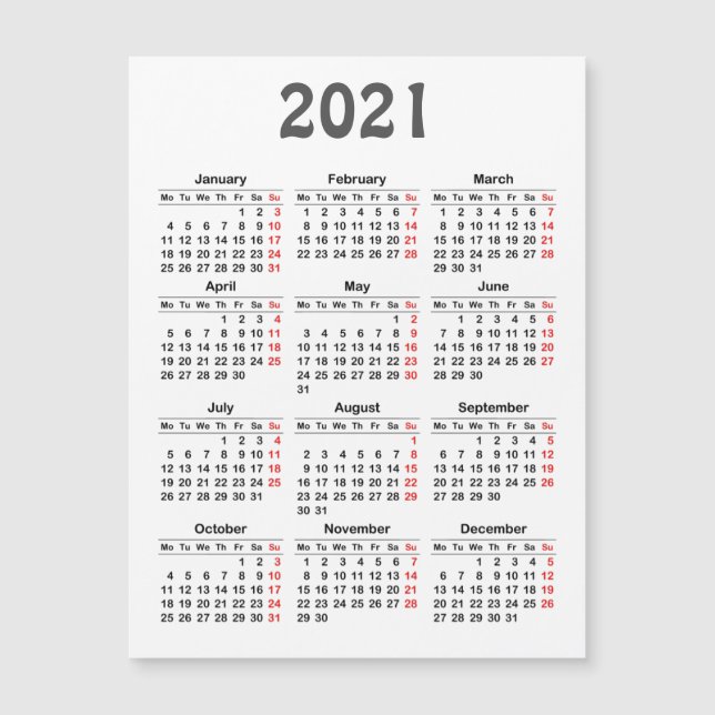 modèle du calendrier 2021 (Devant)