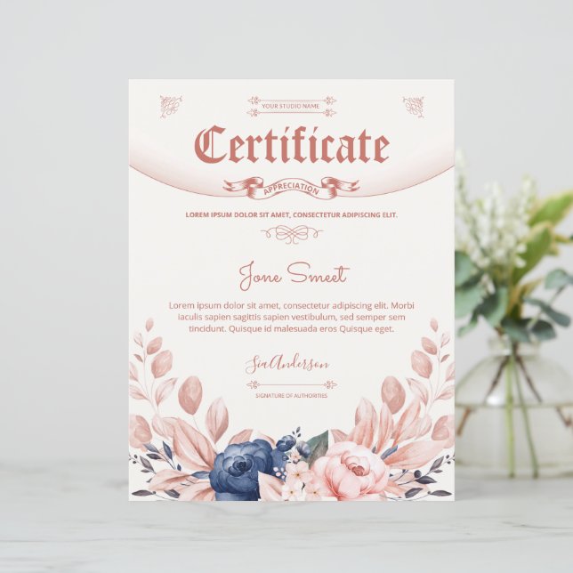 Modèle du certificat d'appréciation florale (Debout devant)