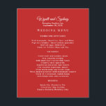 Modèle du menu Mariage rouge Réception<br><div class="desc">Le modèle de menu mariage rouge est bon marché et facile à créer à l'aide de modèles de texte. L'avant est rouge avec du texte blanc. Inclure les noms, l'emplacement et la date de l'événement en haut. Titre du menu suivant avec tous les aliments et boissons à servir ajouté dans...</div>