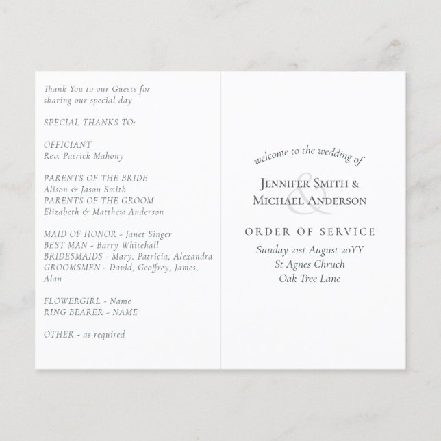 Modèle du programme de mariage (Devant)