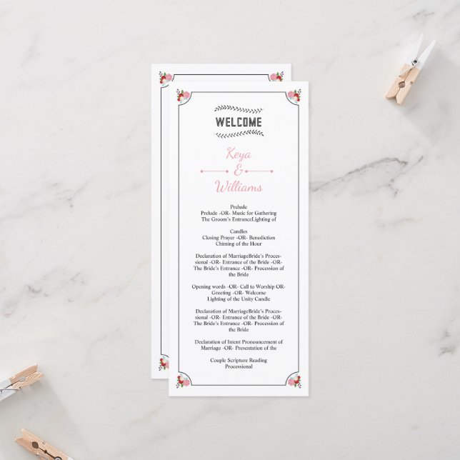 Modèle du programme de mariage floral (Devant/Arrière en situation)