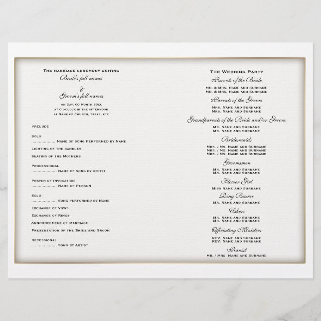 Modèle du programme de mariage (trois) (Devant)