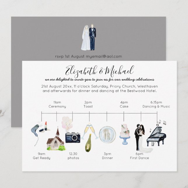 Modèle du programme d'icône du Mariage d'aquarelle (Devant / Derrière)