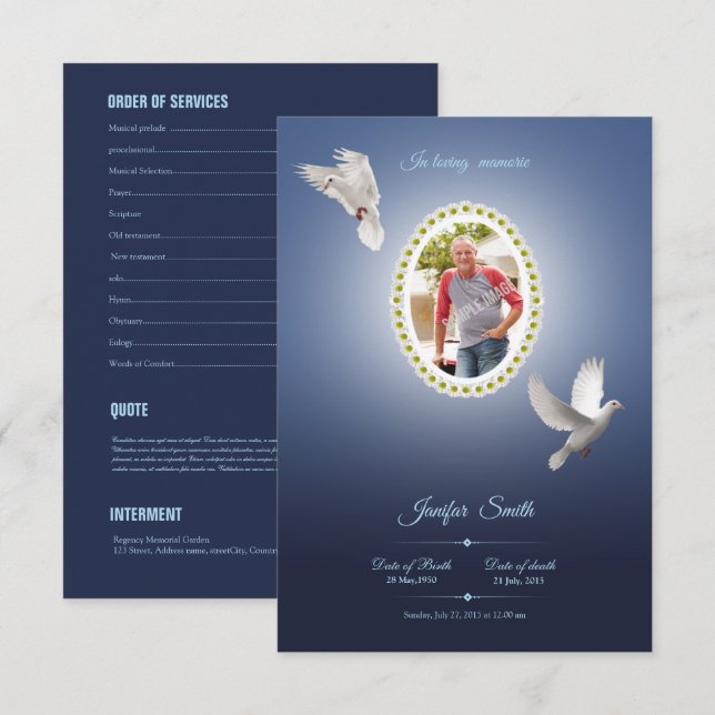 Modèle du programme funéraire imprimable (Devant / Derrière)