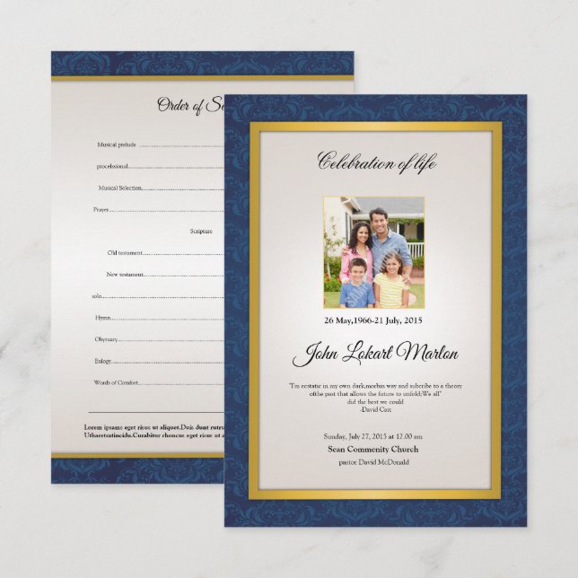 Modèle du programme funéraire Memorial (Devant / Derrière)