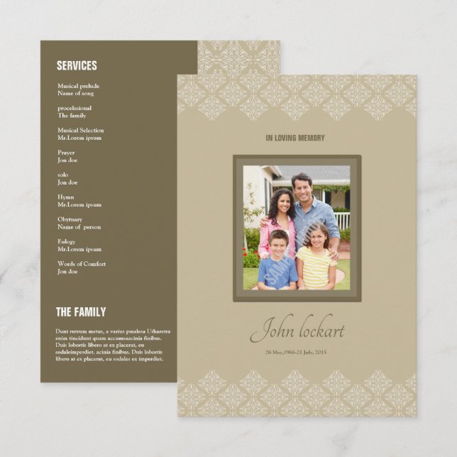 Modèle du programme funéraire Memorial (Devant / Derrière)