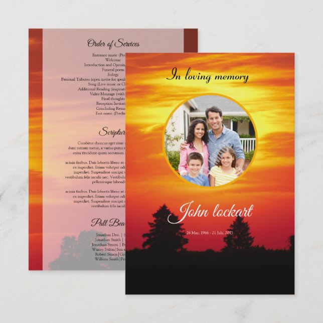 Modèle du programme funéraire Memorial (Devant / Derrière)