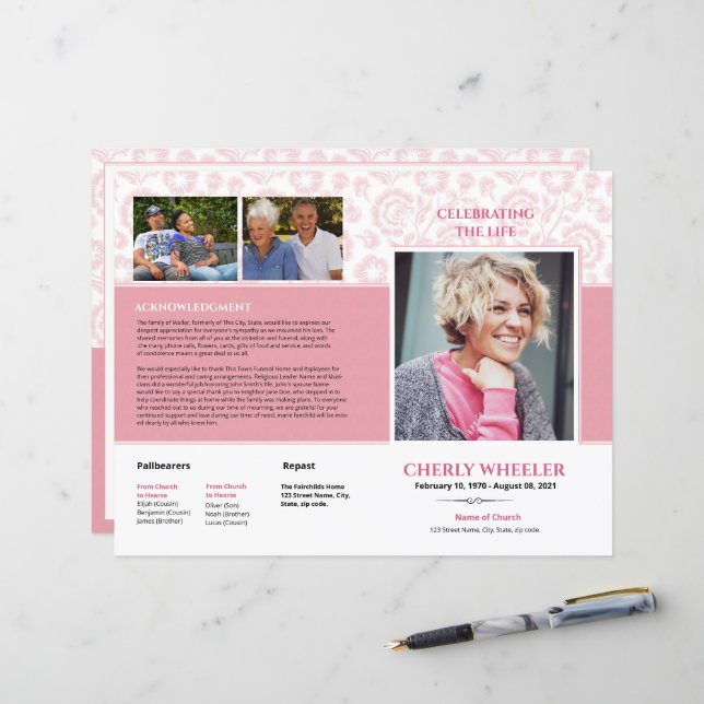 Modèle du programme funéraire rose (Devant/Arrière en situation)