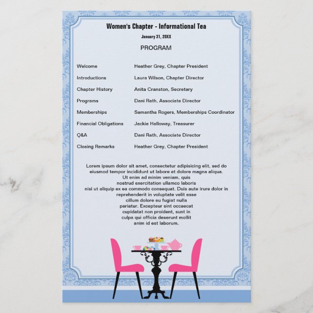 Modèle du programme Tea Party (Devant)