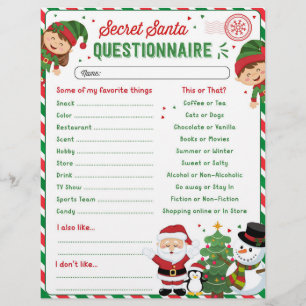 Modèle du questionnaire de Noël Secret Père Noël