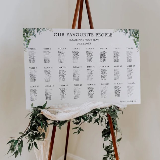 Modèle du tableau de bord Mariage de verdure (Greenery Wedding Seating Chart Template)