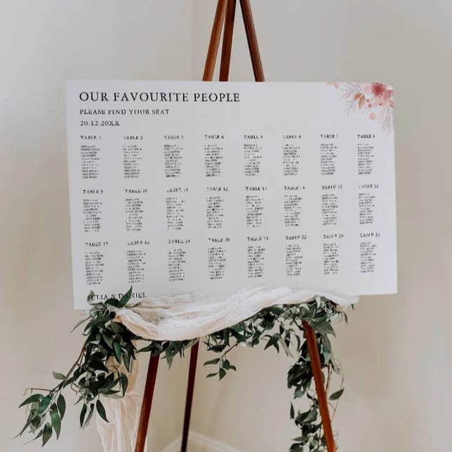 Modèle du tableau de sièges du Mariage fleur sauva (Wildflower Wedding Seating Chart Template)