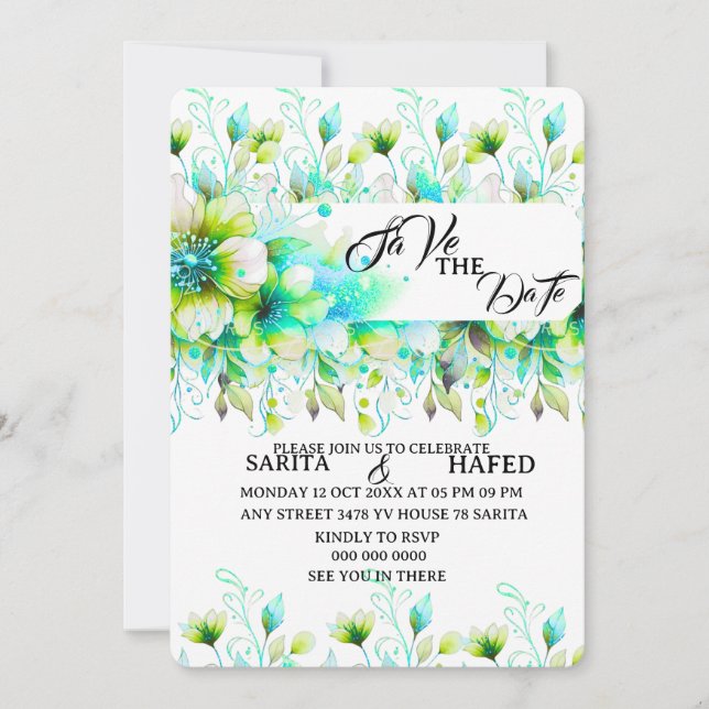 Modèle élégant de fleurs pour annoncer la date de  (Devant)