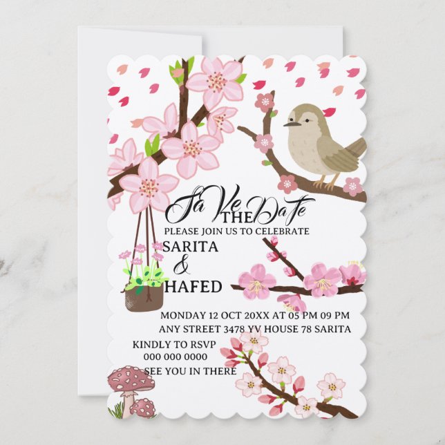 Modèle élégant de fleurs pour save the date, fleur (Devant)