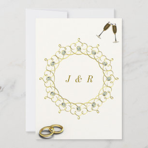 Modèle Faire-part de mariage de cadre Or Gemstone