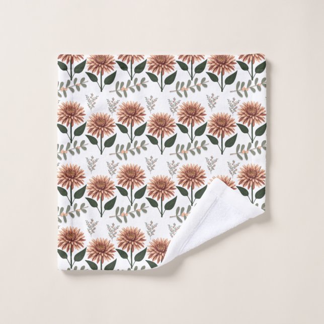 Modèle floral avec dahlien (Gant de toilette)