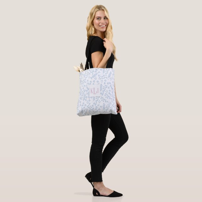 Modèle Floral bleu Sac fourre-tout sur-impression (Sur le modèle)