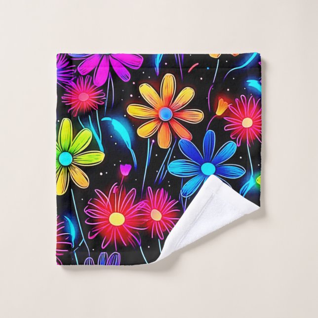 Modèle floral de néon brillant (Gant de toilette)