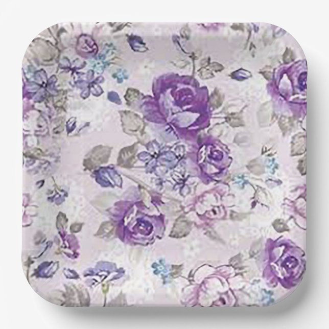 “Modèle floral de pervenche” Assiette en carton (Recto)