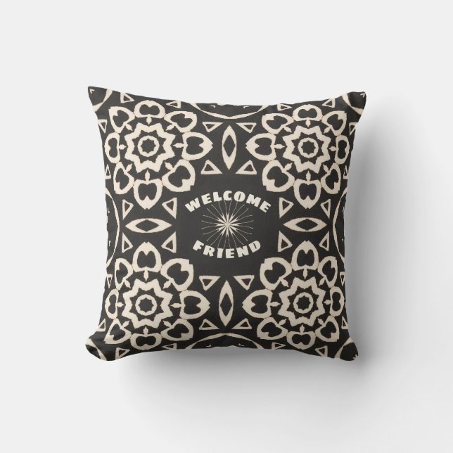 Modèle floral extérieur noir et blanc Coussin (Recto)