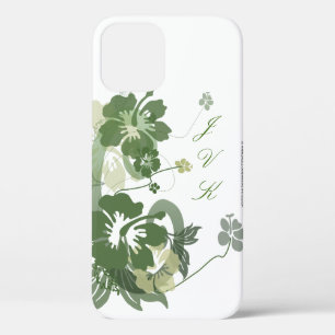 Modèle Floral hawaïen en vert Coque monogrammé -