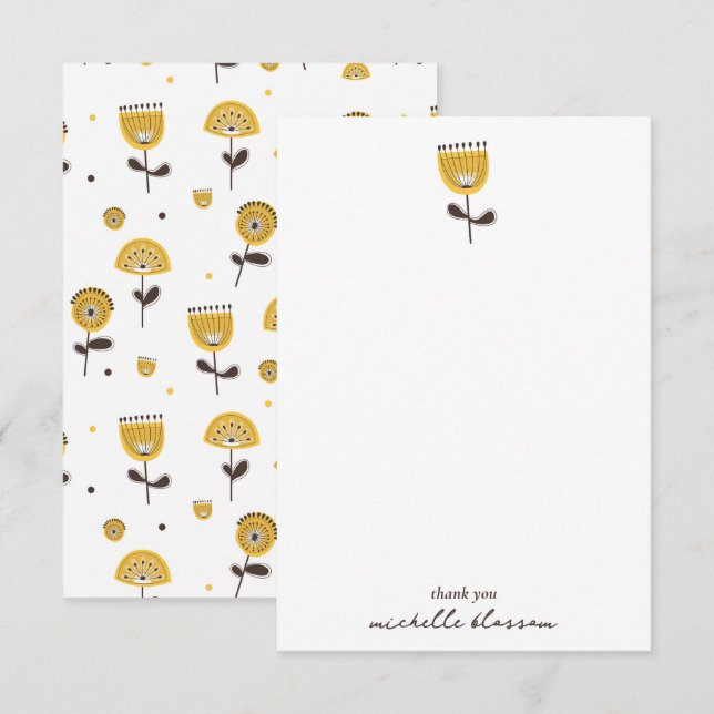 Modèle Floral Jaune Moderne Du Milieu Du Siècle (Devant / Derrière)