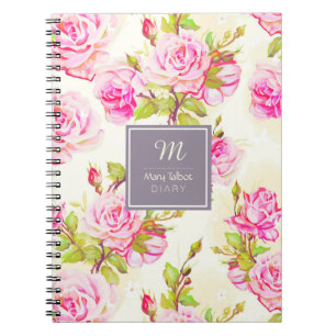 Modèle Floral personnalisé Vieux Rose Carnet Monog