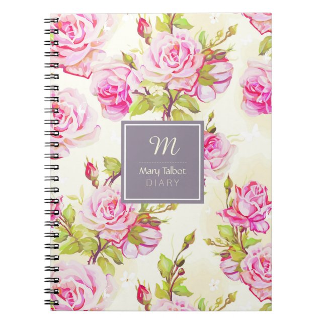 Modèle Floral personnalisé Vieux Rose Carnet Monog (Devant)