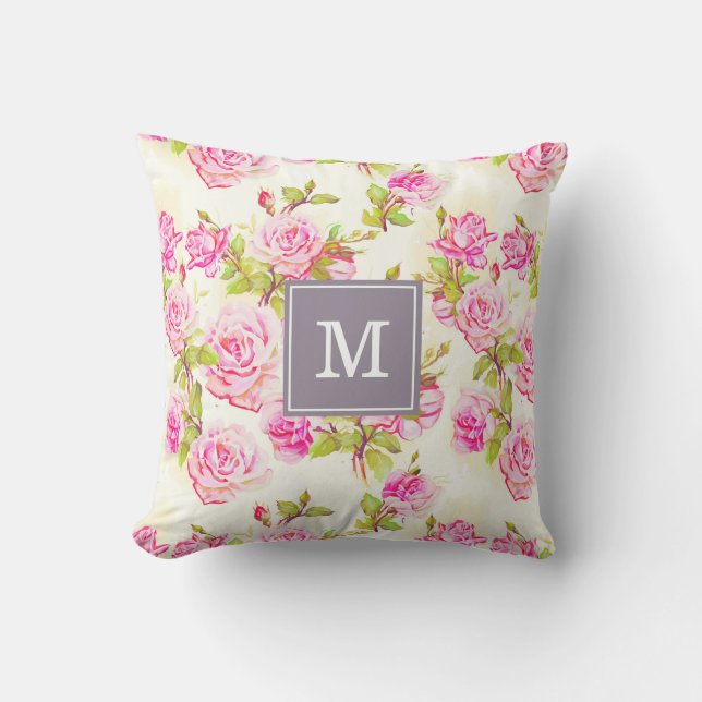 Modèle Floral personnalisé Vieux Rose coussin Mono (Recto)
