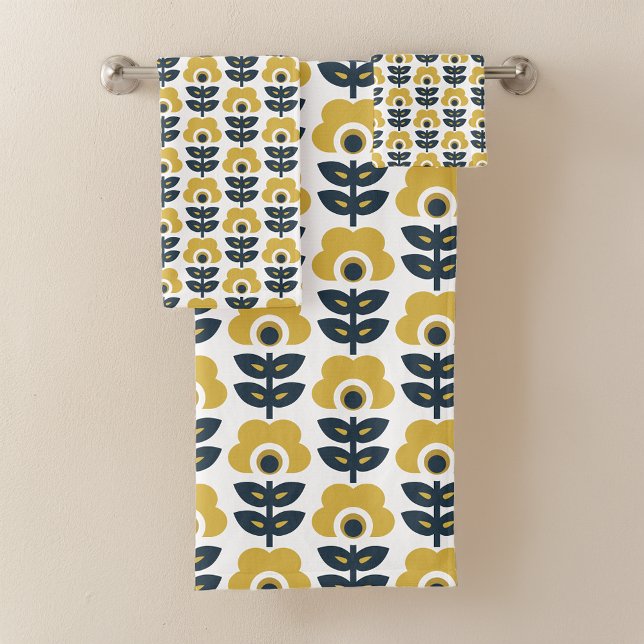 Modèle floral rétro Marine et moutarde Jaune (Créateur téléchargé)