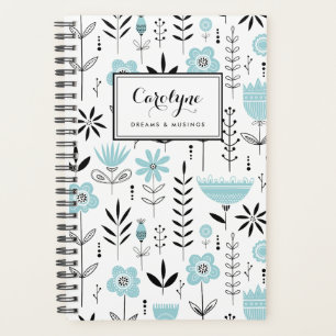 Modèle floral scandinave noir et bleu