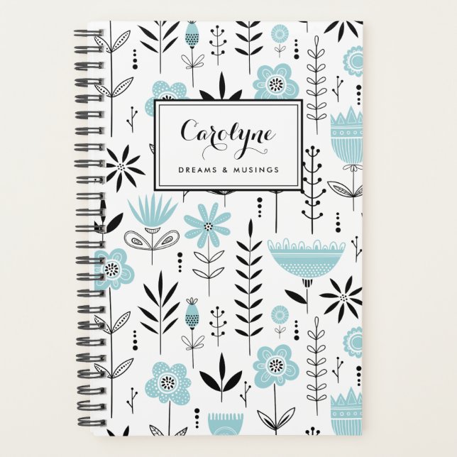 Modèle floral scandinave noir et bleu (Devant)