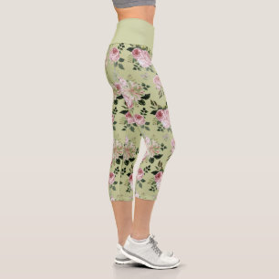 Modèle floral vert romantique rose capri leggings